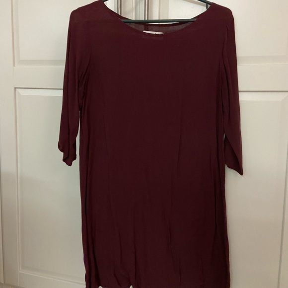 American Apparel Burgundy 3/4 Sleeve Mini Tunic Dress - Picture 2 of 4